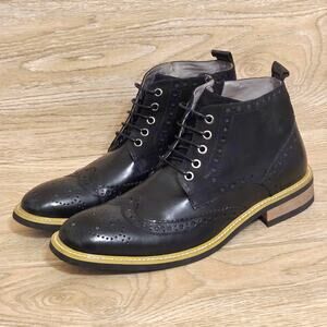 ZANZARA Men's Varley Leather Wingtip Lace Up Boot Black Size US 11M Ankle Boots